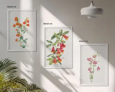 Gerahmtes Bilderset mit Vintage-Retro-Blumenmalerei