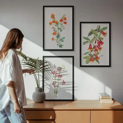 Gerahmtes Bilderset mit Vintage-Retro-Blumenmalerei