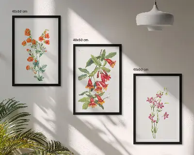 Gerahmtes Bilderset mit Vintage-Retro-Blumenmalerei