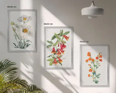 Retro-Blumenarrangements Bilder-3er-Set mit Rahmen