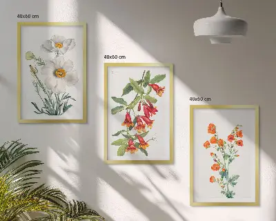 Retro-Blumenarrangements Bilder-3er-Set mit Rahmen