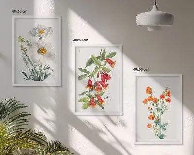 Retro-Blumenarrangements Bilder-3er-Set mit Rahmen