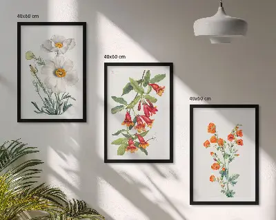 Retro-Blumenarrangements Bilder-3er-Set mit Rahmen