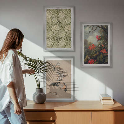 Bilder-3er-set mit rahmen Blumen, Vögel, Natur
