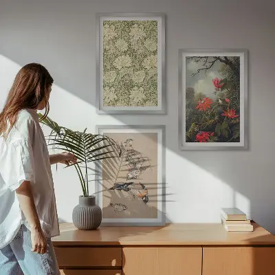 3er-Set Bilder mit Rahmen mit Blumen-, Vogel- und Naturmotiven