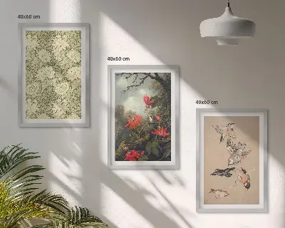 3er-Set Bilder mit Rahmen mit Blumen-, Vogel- und Naturmotiven
