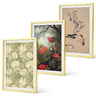 Bilder-3er-set mit rahmen Blumen, Vögel, Natur