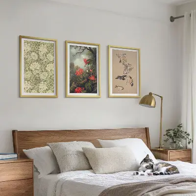 3er-Set Bilder mit Rahmen mit Blumen-, Vogel- und Naturmotiven