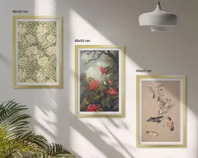 3er-Set Bilder mit Rahmen mit Blumen-, Vogel- und Naturmotiven
