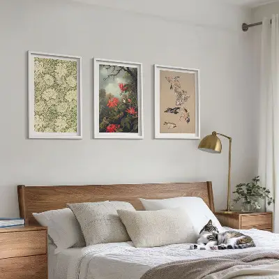 3er-Set Bilder mit Rahmen mit Blumen-, Vogel- und Naturmotiven