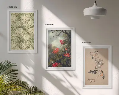 3er-Set Bilder mit Rahmen mit Blumen-, Vogel- und Naturmotiven