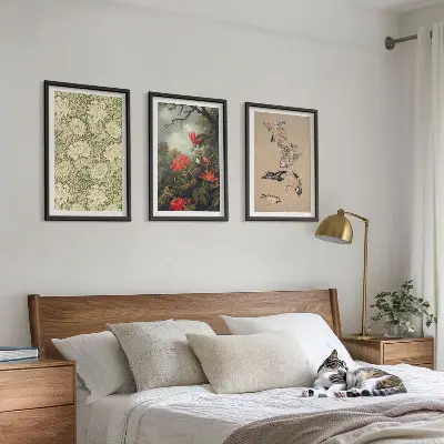 3er-Set Bilder mit Rahmen mit Blumen-, Vogel- und Naturmotiven