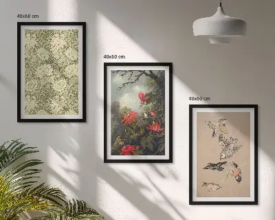 3er-Set Bilder mit Rahmen mit Blumen-, Vogel- und Naturmotiven