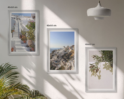Gerahmtes bilderset Weiße Treppe mit Blick auf Santorini