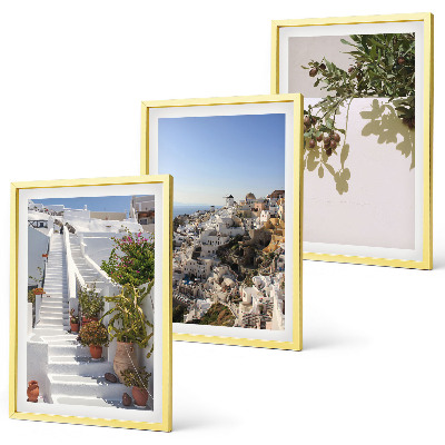 Gerahmtes bilderset Weiße Treppe mit Blick auf Santorini