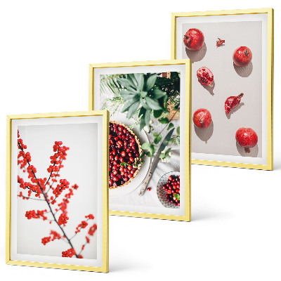 Bilder-3er-set mit rahmen Minimalismus der roten Früchte von Pflanzen