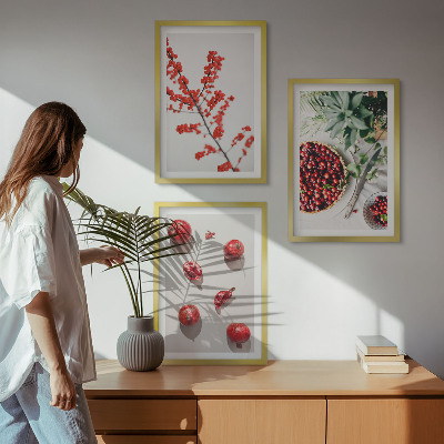 Bilder-3er-set mit rahmen Minimalismus der roten Früchte von Pflanzen