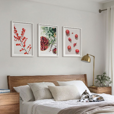 Bilder-3er-set mit rahmen Minimalismus der roten Früchte von Pflanzen