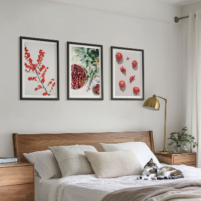 Bilder-3er-set mit rahmen Minimalismus der roten Früchte von Pflanzen