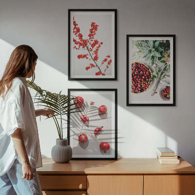 Bilder-3er-set mit rahmen Minimalismus der roten Früchte von Pflanzen