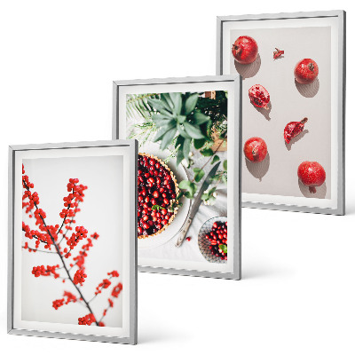 Bilder-3er-set mit rahmen Minimalismus der roten Früchte von Pflanzen