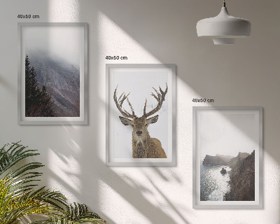 Gerahmtes bilderset Berglandschaft mit Hirschen
