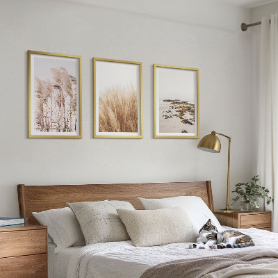 Bilder-3er-set mit rahmen Pampasgrasfelder und ein Boho-Strand
