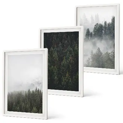 Gerahmtes Bilderset mit Motiv grüne Wälder im Nebel
