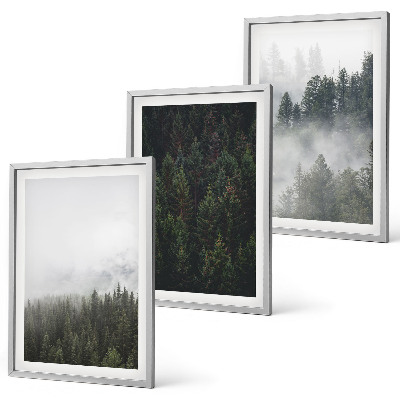 Gerahmtes bilderset Grüne Wälder Nebel Natur