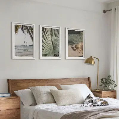 Gerahmtes Bilderset mit Strandschaukel und Blättermotiv