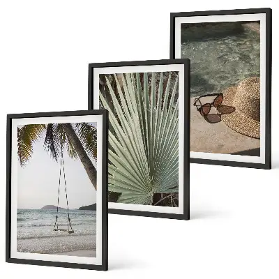 Gerahmtes Bilderset mit Strandschaukel und Blättermotiv