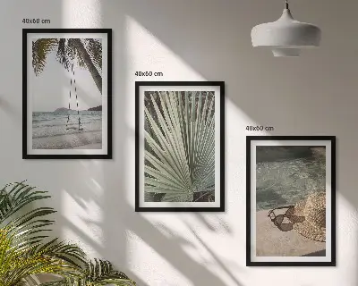 Gerahmtes Bilderset mit Strandschaukel und Blättermotiv