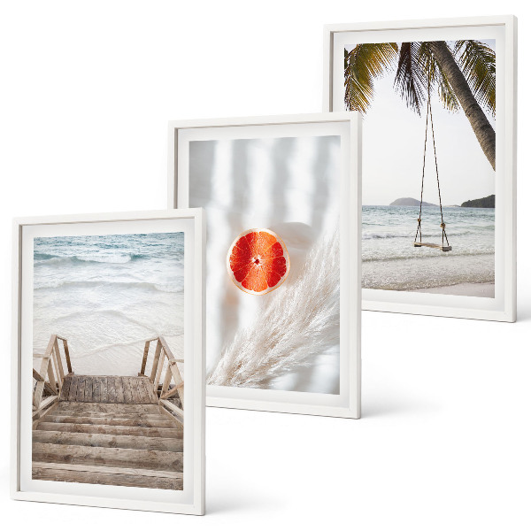 Bilder-3er-set mit rahmen Strandtreppe aus Holz, Urlaub
