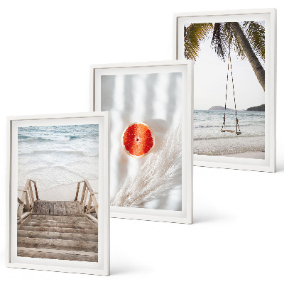 Bilder-3er-set mit rahmen Strandtreppe aus Holz, Urlaub