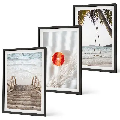Strandtreppe aus Holz Urlaub 3er-Set Bilder mit Rahmen