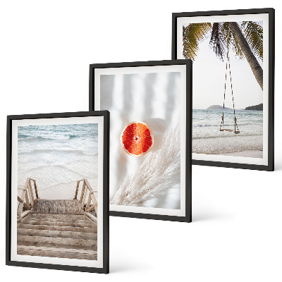 Bilder-3er-set mit rahmen Strandtreppe aus Holz, Urlaub