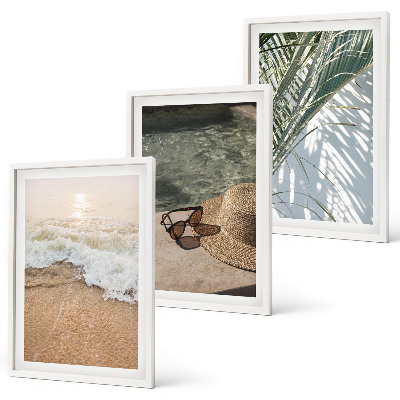 Bilder-3er-set mit rahmen Strandhut und Sonnenbrille