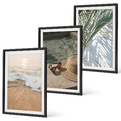 Bilder-3er-set mit rahmen Strandhut und Sonnenbrille