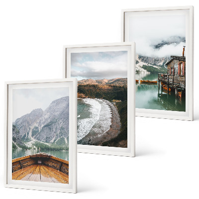 Gerahmtes bilderset Berge, See, Boot, Strand, Landschaft