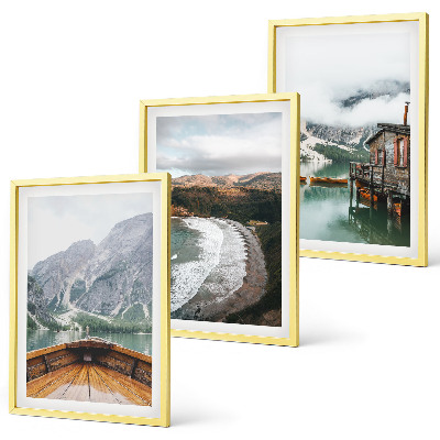 Gerahmtes bilderset Berge, See, Boot, Strand, Landschaft