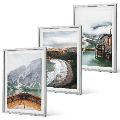 Gerahmtes bilderset Berge, See, Boot, Strand, Landschaft