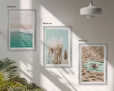 Gerahmtes Bilderset Strandwellen mit Grashut