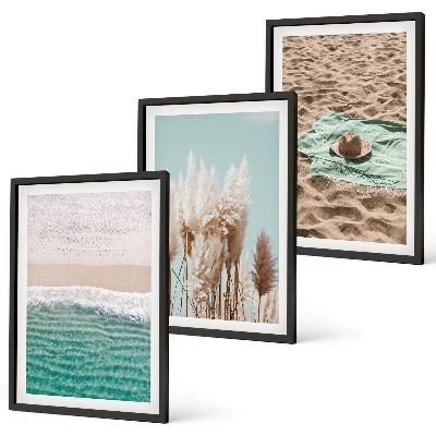 Gerahmtes bilderset Strandwellen Grashut
