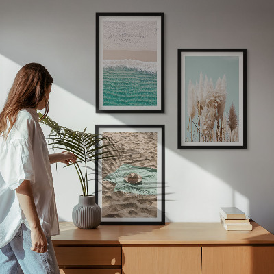 Gerahmtes bilderset Strandwellen Grashut