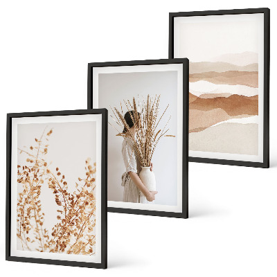 Bilder-3er-set mit rahmen Rustikale Boho-Blumenmotive