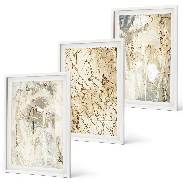 Gerahmtes bilderset Abstrakte Muster in Beige und Grau