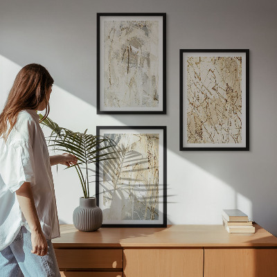Gerahmtes bilderset Abstrakte Muster in Beige und Grau