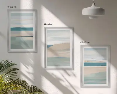 Abstrakte blaue Landschaften 3er-Set mit Rahmen