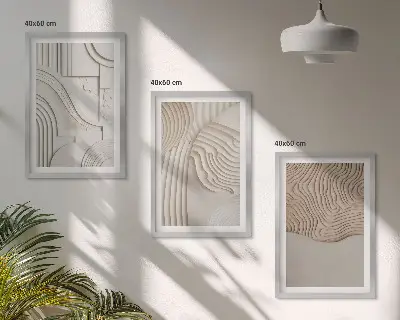 Gerahmtes Bilderset abstrakte Muster in Beige und Weiß