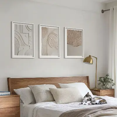 Gerahmtes Bilderset abstrakte Muster in Beige und Weiß